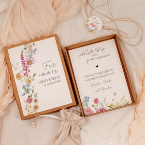 Geschenkset Hochzeit -Pastell Botanik- Geldgeschenk Schachtel Name Datum persönliches Geschenk personalisiert