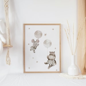 Poster A3 A4 -Maus und Nildpferd- Kinderzimmer Mädchen Junge Babyzimmer Kinder Wandbilder Deko Kunstdruck Geschenk Geburt
