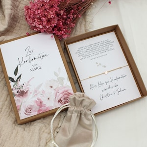 Geschenkset Konfirmation Gravur Armband Herz 925 Silber Rosegold Gold Karte Schachtel Geschenk personalisiert Kommunion Box