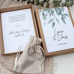 Geschenkset Hochzeit -Zweige grün- Geldgeschenk Schachtel Name Datum persönliches Geschenk personalisiert