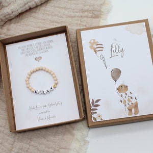 Geschenkset Geburtstag Armband -Bär- Karte Kind Baby Herz Name persönliches Geschenk personalisiert Mädchen Junge Box Schachtel