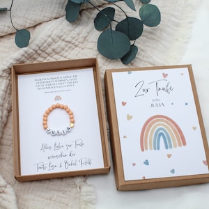 Cadeauset dooparmband - regenboog kleurrijk - kaart kind baby hart naam cadeau gepersonaliseerde meisje jongen doos doos T-G-A-A-4