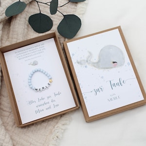 Geschenkset Taufe Armband -Wal- Karte Kind Baby Herz Name persönliches Geschenk personalisiert Mädchen Junge Box Schachtel T-G-A-A-23