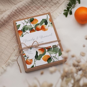 Geschenkset Hochzeit -Orangen- Geldgeschenk Schachtel Name Datum persönliches Geschenk personalisiert Brautpaar mediterran