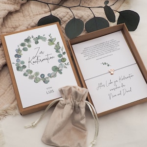 Geschenkset Konfirmation -Kranz- Geldgeschenk Armband Karte Engel Herz Stern Name Geschenk personalisiert Mädchen Junge Box Schachtel