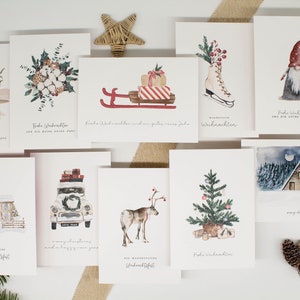 Weihnachtskarten 10er Set A6 Strukturpapier Umschläge Aquarell Kartenset Boho Weihnachtspost Geschenk