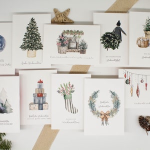 Weihnachtskarten 10er Set A6 Strukturpapier Umschläge Aquarell Kartenset Boho Weihnachtspost Geschenk