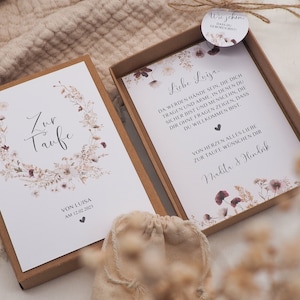 Geschenkset Taufe -Bohemian- Karte Kind Baby Herz Name persönliches Geschenk personalisiert Mädchen Junge Box Schachtel