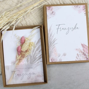 Geschenkset Trauzeugin fragen -rosa Rosen- Armband Gravur Karte Trockenblumen Schachtel Herz Gold Rosegold Silber