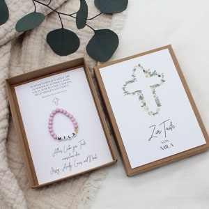 Cadeauset dooparmband - kruisbloemen - kaart kind baby hart naam cadeau gepersonaliseerde meisje jongen doos doos T-G-A-A-6