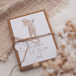 Geschenk Erzieher*in -Maus mit Blumen- Abschied Kita Kindergarten persönliches Geschenk personalisiert Schachtel