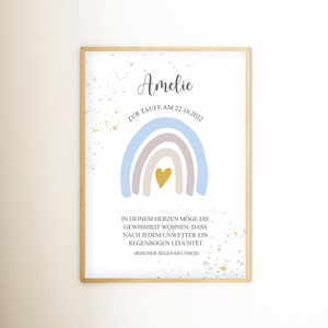Poster Taufe A3 A4 -Regenbogen Pastell- personalisiert Spruch Mädchen Junge Deko Kunstdruck Geschenk Segenswunsch