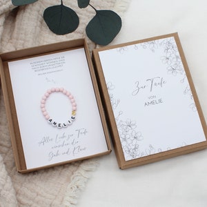 Geschenkset Taufe Armband -Schlicht- Karte Kind Baby Herz Name persönliches Geschenk personalisiert Mädchen Junge Box Schachtel T-G-A-A-21