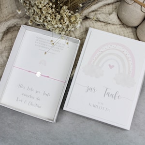 Geschenkset Taufe 925er Silber Armband Gravur -Regenbogen Wolke rosa- Karte Kind Baby Geschenk personalisiert Mädchen Junge Box T-G-A-S-10