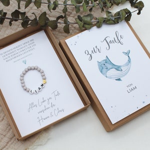 Geschenkset Taufe Armband -Wal blau- Karte Kind Baby Herz Name persönliches Geschenk personalisiert Mädchen Junge Box Schachtel T-G-A-A-13
