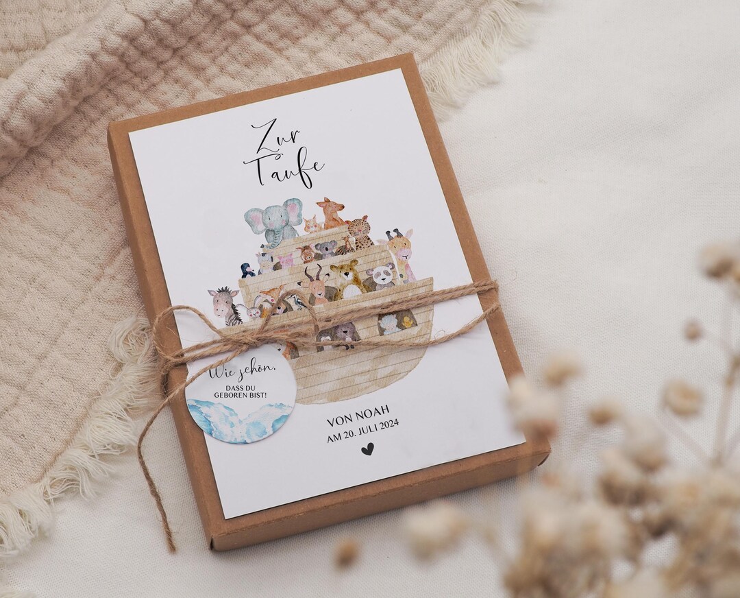 Geschenkset Taufe -Arche Noah- Karte Kind Baby Herz Name persönliches ...