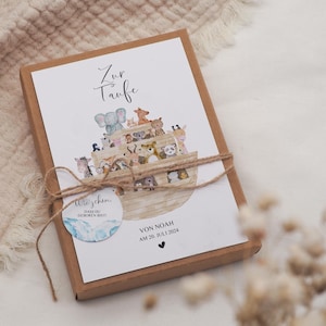 Geschenkset Doop - Noach's Ark - Kaart Kind Baby Hart Naam Persoonlijk Cadeau Gepersonaliseerd Meisje Jongen Doos