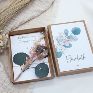 Geschenkset Trauzeugin fragen -Rosa/Eukalyptus- Armband Gravur Karte Trockenblumen Schachtel Herz Gold Rosegold Silber