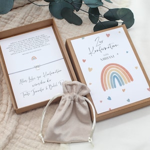 Geschenkset Konfirmation -Regenbogen bunt- Geldgeschenk Armband Karte Engel Herz Stern Name personalisiert Mädchen Junge Box Schachtel