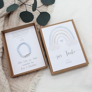 Geschenkset Taufe Armband -Regenbogen Wolke blau- Karte Kind Baby Herz Name Geschenk personalisiert Mädchen Junge Box Schachtel T-G-A-A-8