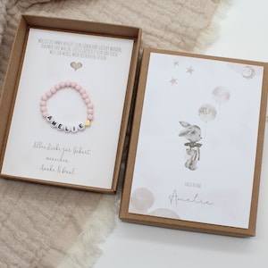 Cadeauset geboortearmband -Boho2- kaart kind baby hart naam persoonlijk cadeau gepersonaliseerd meisje jongen doos doos