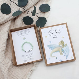 Geschenkset Taufe Armband -Drachen- Karte Kind Baby Herz Name persönliches Geschenk personalisiert Mädchen Junge Box Schachtel T-G-A-A-17