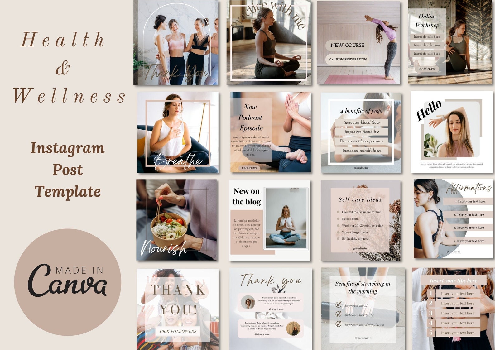 Health and Wellness Instagram Post Template for Coaches, Blogger and