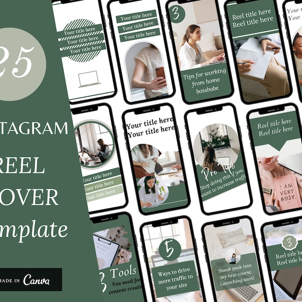 Green Done For You Instagram Reel Template for blogger, creators, coaches and business owner, Story & IGTV Template, Editable reel cover