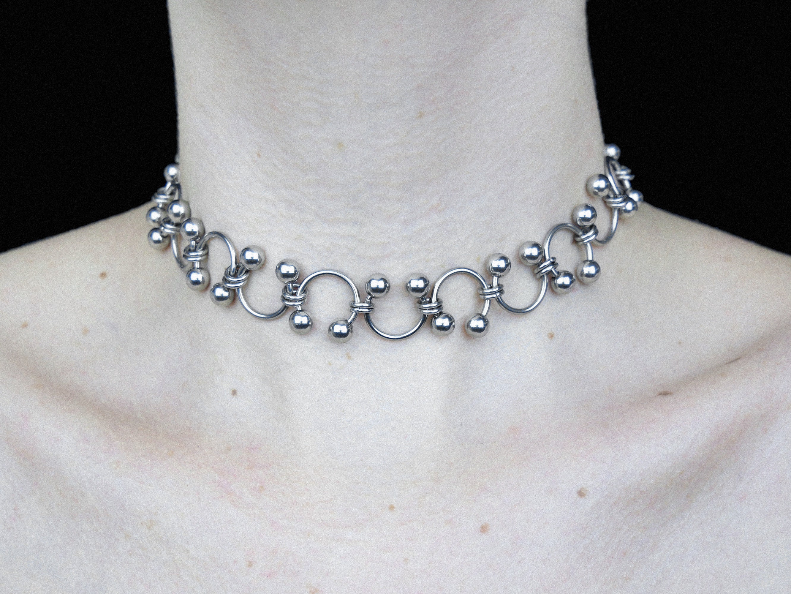 Silver Circular Barbell Piercing Necklace - Stainless Steel