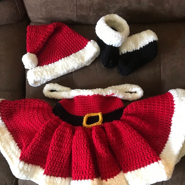 Crochet Santa Dress (0-12 month sizes)