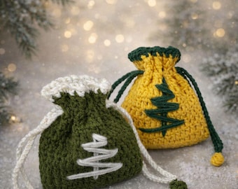 Crochet Christmas Gift Bag Pattern, Drawstring Pouch Tutorial (PDF)