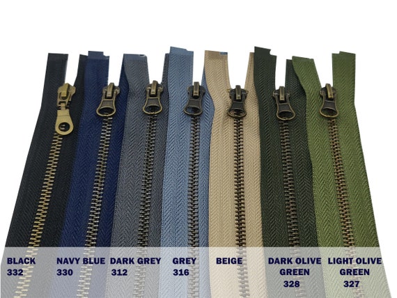 Metal Zip Size #5 Open End Antique Brass Teeth Single Slider / One Way Puller Heavy Duty Fasteners Various Colours