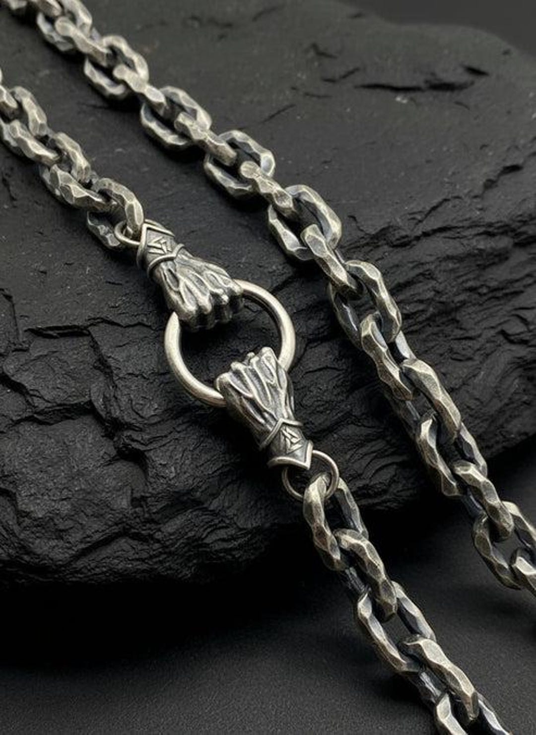12mm Rolo Chain With Fist,antique Hammered Designed Chain for Men,925 ...