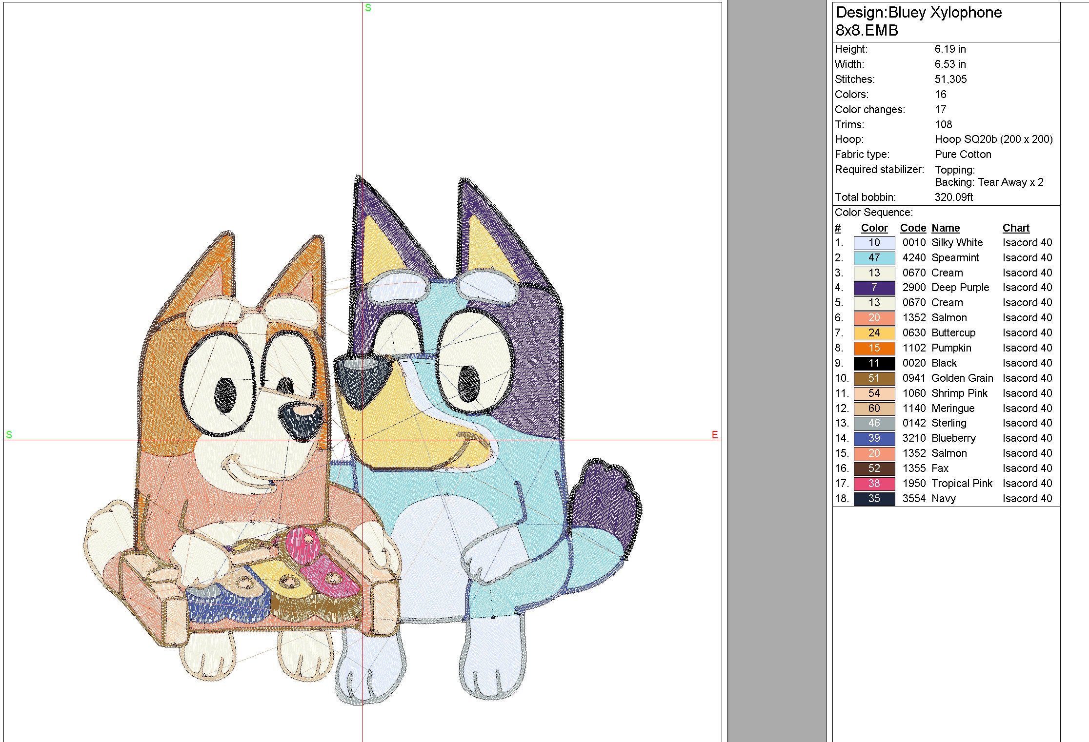 Bluey & Bingo Xylophone Embroidery File 8x8 5x7 4x4 Multiple Etsy