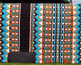 Black Tarquoise Western Saddle Blanket Ranch Pad Western Saddle Pad New Zeland Wool Handmade Horse Riding Yucca Pad Free Gift 34 X 42