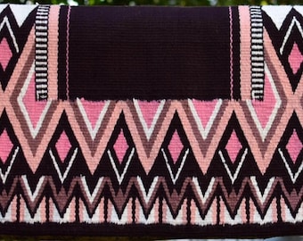 Pink Black Western Saddle Blanket Ranch Pad Western Saddle Pad Newzeland Wool Handmade Horse Riding Saddlery Yucca Pad Free Gift 34 X 42