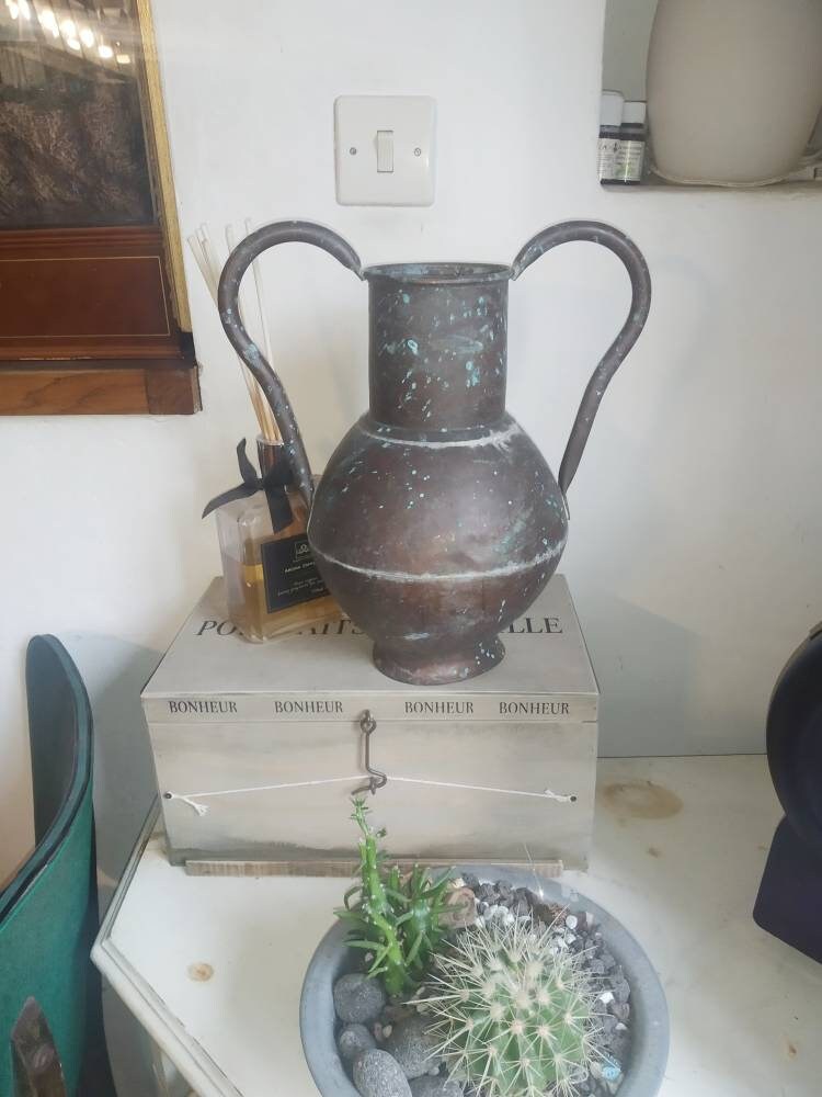 Amphore en Cuivre Vintage Ancien 27cm Vase Old Copper Amphora Home Decor