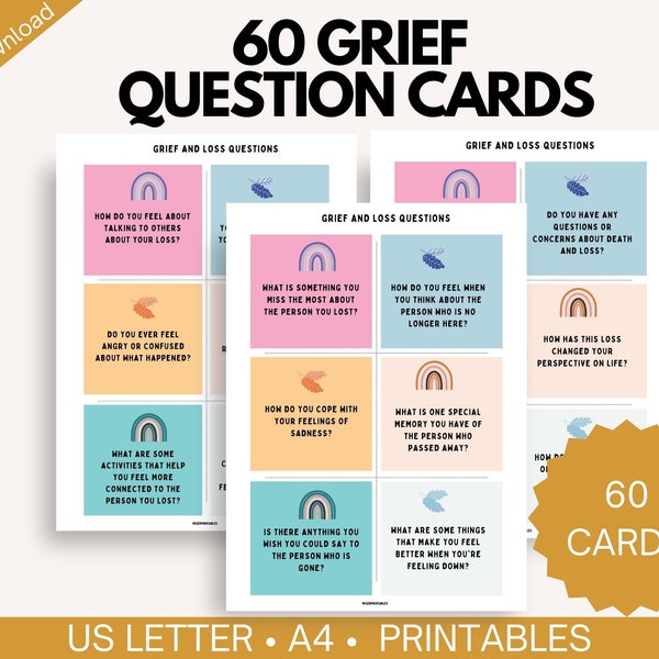 Grief and Loss Question & Affirmation Cards for Kids and Teens,  therapy resources, mental health bereavement, conversation cards, ice break