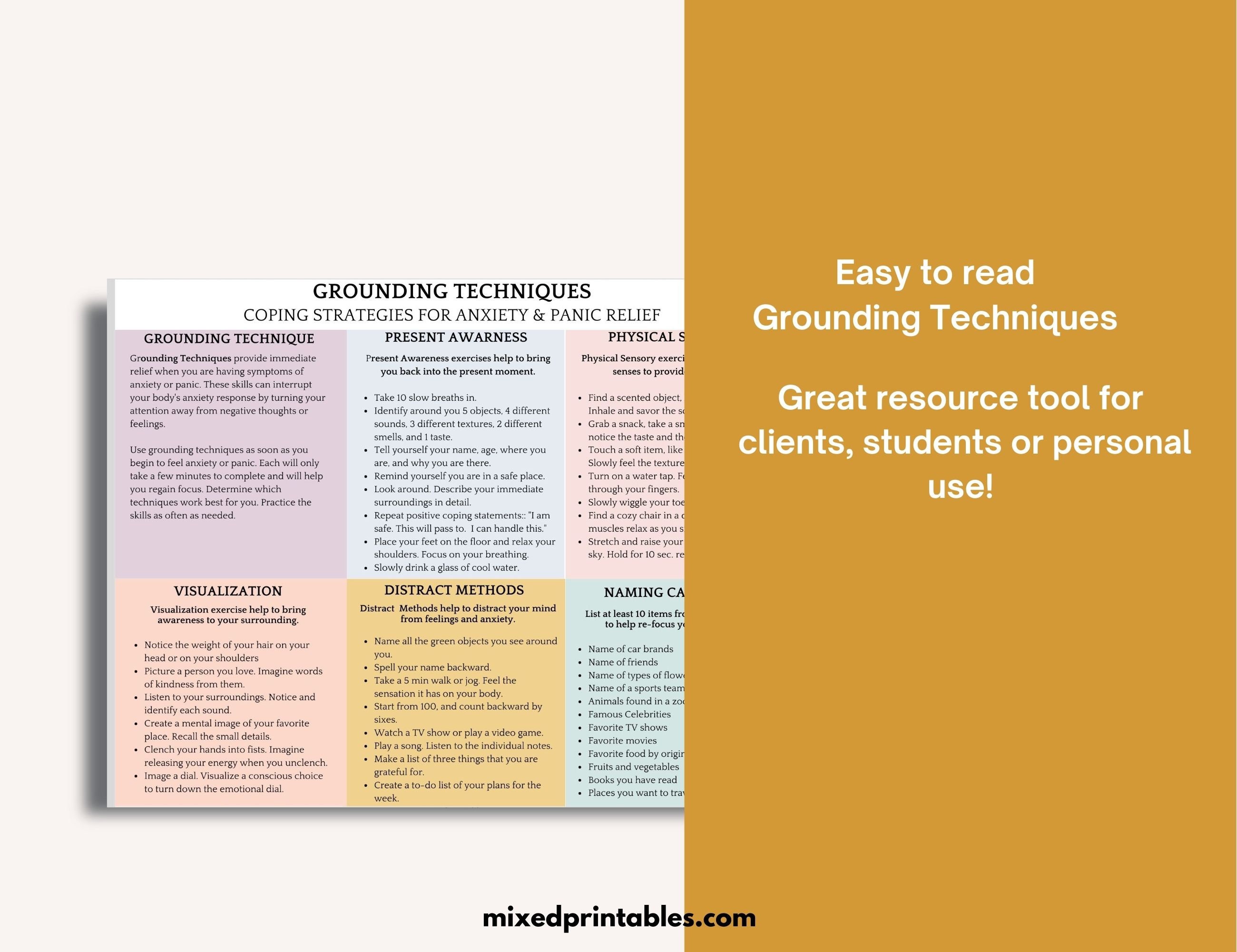 Grounding Techniques Printable | 76 Anxiety Coping Skills Cards PDF ...