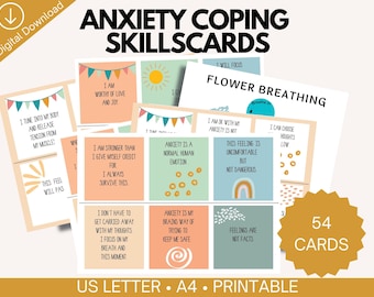 Anxiety Coping Skills Cards for Kids Printable | 54 Calm Down Flashcards | Emotional Regulation Tools | Therapy SEL Resource PDF