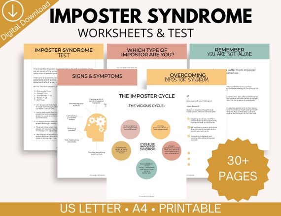Imposter Syndrome Workbook Printable | Self Esteem & Confidence Journal, CBT Worksheets for Overcoming Self-Doubt and Perfectionism