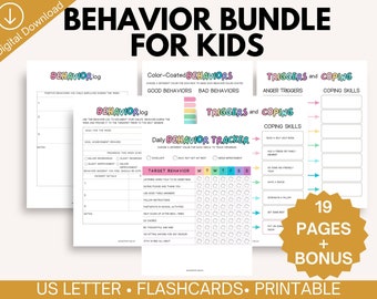 Paket zur Verhaltens- und Emotionsregulation für Kinder | Ausdruckbarer ABC-Tracker, Bewältigungsdiagramme + 54 Affirmationskarten gegen Angstzustände