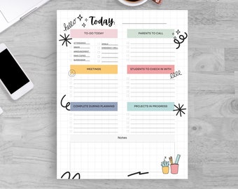 Printable Teacher Notepad, Organization Teacher Life, Downloadable Memo Pad, Cute To Do List Notebook, Checklist Memo Sheet, Teacher Notes