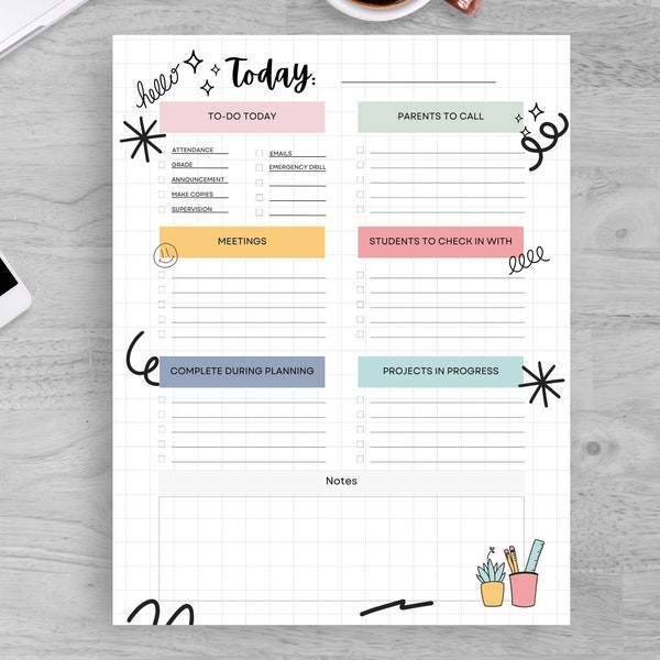 Printable Teacher Notepad, Organization Teacher Life, Downloadable Memo Pad, Cute To Do List Notebook, Checklist Memo Sheet, Teacher Notes