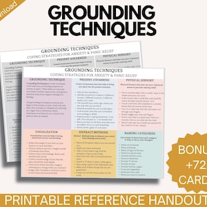 Grounding Techniques Cheat Sheet + 72 Coping Skills Cards | Printable Anxiety Tools for Therapy | Instant Digital Download PDF