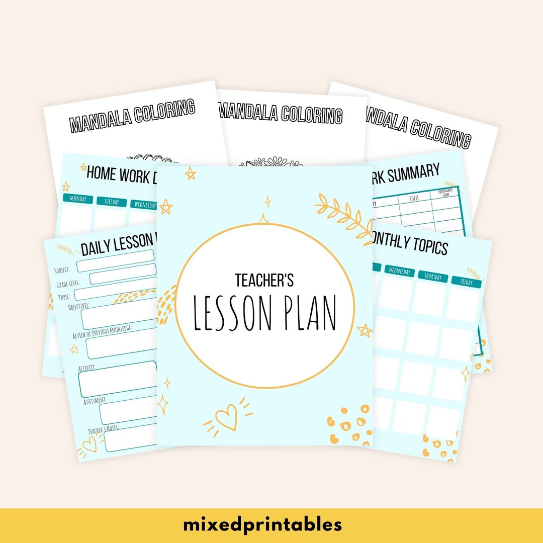 Teacher Lesson Plan Templates | Printable PDF Planner Pages | Homework ...