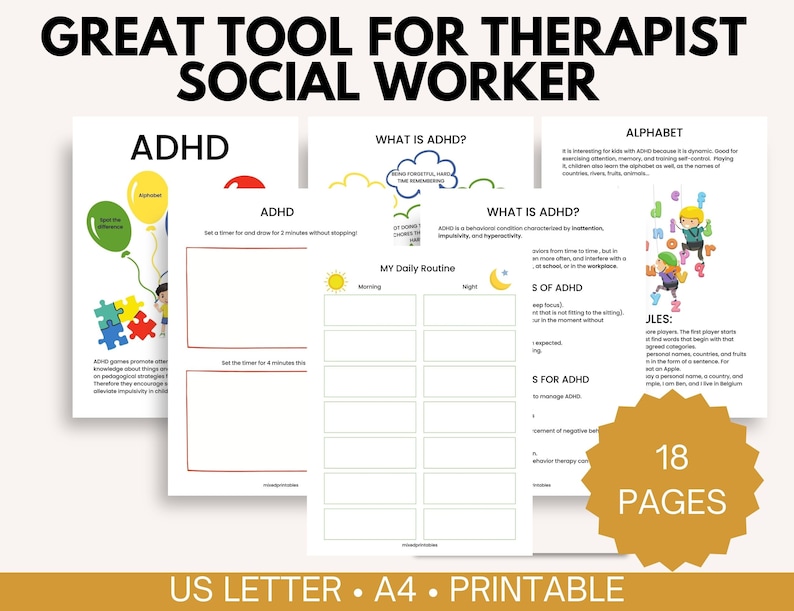ADHD Play Therapy Worksheets Activity for Kids, Mental Health, Social