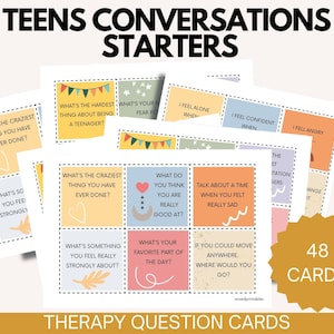 48 Teen Therapy Conversation Starter Cards | Printable PDF | Counseling Prompts for Teens | Digital Download | A4 & Letter Size