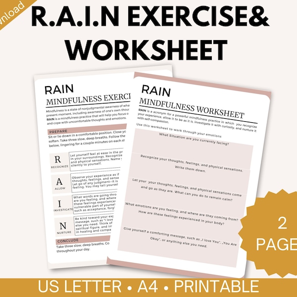 Rain mindfulness worksheet, therapy worksheet, therapy office decor, grounding strategies, mindful tools, school counsellor resources, CBT