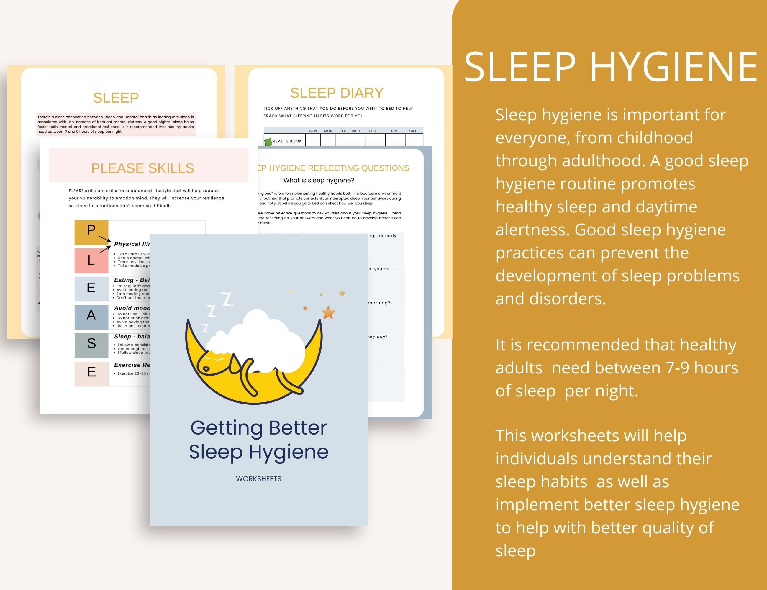 Sleep Hygiene Worksheets, Sleep Journal, Sleep Habits, Nightmare Protocol, Therapy, Counseling